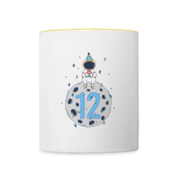 12th Birthday Space Birthday Party - Contrasting Mug - white/yellow - Front