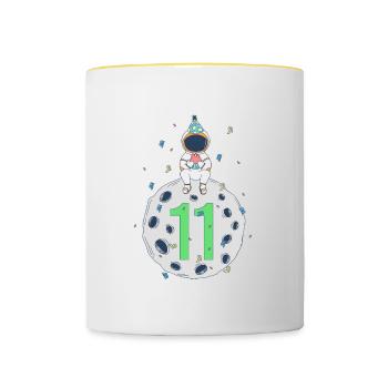 11th Birthday Space Birthday Party - Contrasting Mug - white/yellow - Front