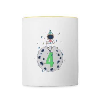 Fête d’anniversaire de l’espace de 4ème anniversaire - Mug contrasté - blanc/jaune - Devant