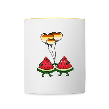 Wassermelonen Paar Gay Bear Pride - Tasse zweifarbig - Weiß/Gelb - Vorne