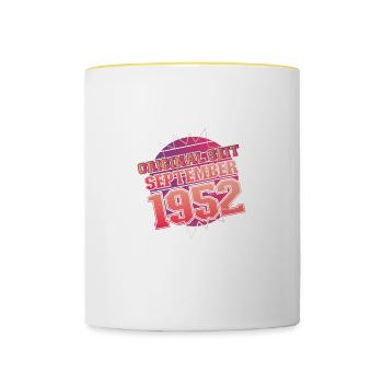 Septembre 1952 - Cadeau du 70e anniversaire. Génial. - Mug contrasté - blanc/jaune - Devant