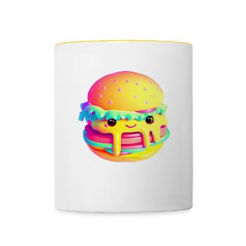 Colorful kawaii hamburger - Contrasting Mug - white/yellow - Front