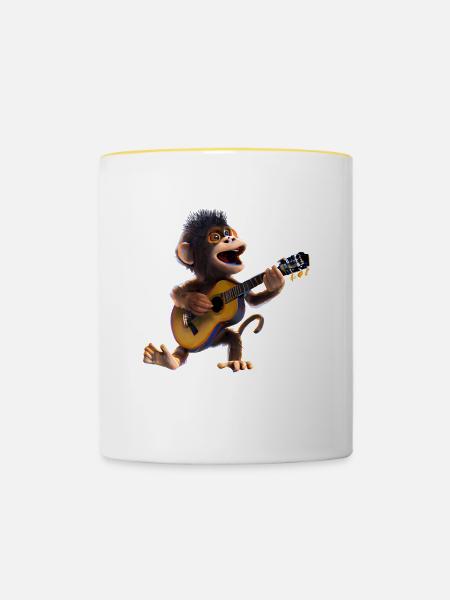 Affe Gitarrist - Tasse zweifarbig - Weiß/Gelb