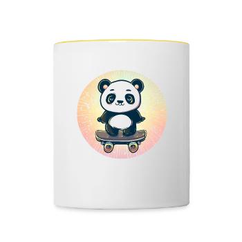 Skateboard panda in sunset - Contrasting Mug - white/yellow - Front