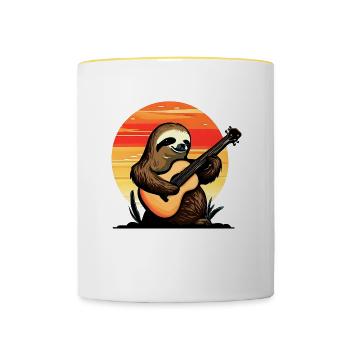 Musikalisches Faultier - Tasse zweifarbig - Weiß/Gelb - Vorne