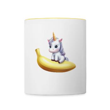 Einhorn auf Banane - Tasse zweifarbig - Weiß/Gelb - Vorne