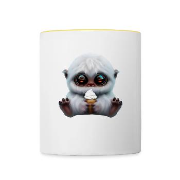 Yeti mit Softeis - Tasse zweifarbig - Weiß/Gelb - Vorne