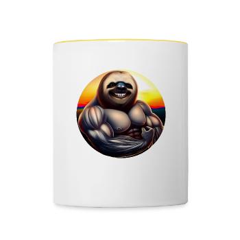 Muscular sloth in sunset - Contrasting Mug - white/yellow - Front