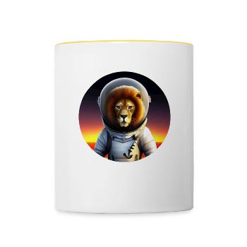 Lion astronaute au coucher du soleil - Mug contrasté - blanc/jaune - Devant