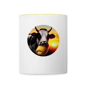 Cow enjoying corn - Contrasting Mug - white/yellow - Front