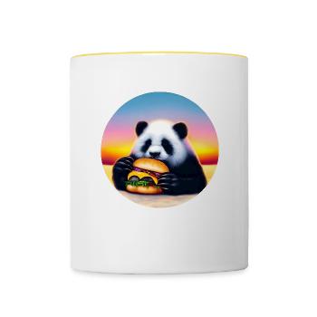 Panda au Cheeseburger Sunset - Mug contrasté - blanc/jaune - Devant