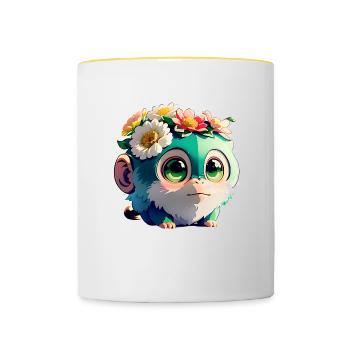 Ami singe fleuri - Mug contrasté - blanc/jaune - Devant