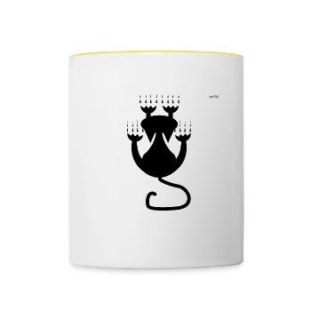Black cat #3 - Contrasting Mug - white/yellow - Front