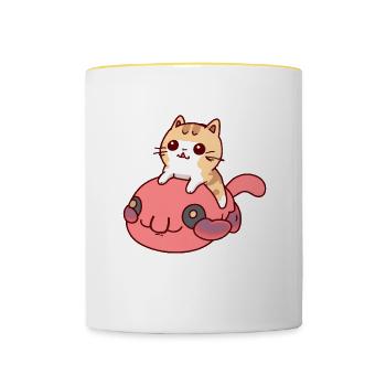 Katze reitet einen Blobfisch - Tasse zweifarbig - Weiß/Gelb - Vorne