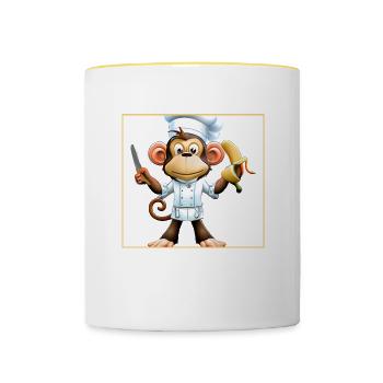 Bananen Affe kocht - Tasse zweifarbig - Weiß/Gelb - Vorne