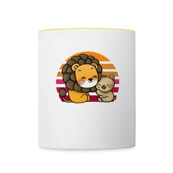 Lion câlins ours - Mug contrasté - blanc/jaune - Devant
