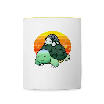 Schlafende Schildkröten weckt man nicht - Tasse zweifarbig - Weiß/Gelb - Vorne