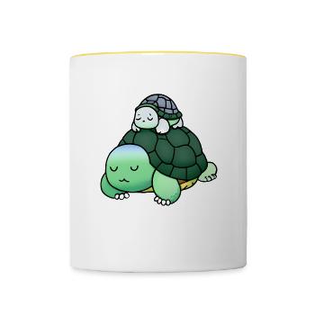 Schlafende Schildkröten weckt man nicht - Tasse zweifarbig - Weiß/Gelb - Vorne