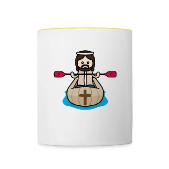 Jésus en kayak - Mug contrasté - blanc/jaune - Devant