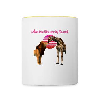 Safari Love Lion and Giraffe - Contrasting Mug - white/yellow - Front