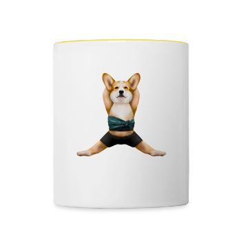 Corgi dog in yoga pose - Contrasting Mug - white/yellow - Front