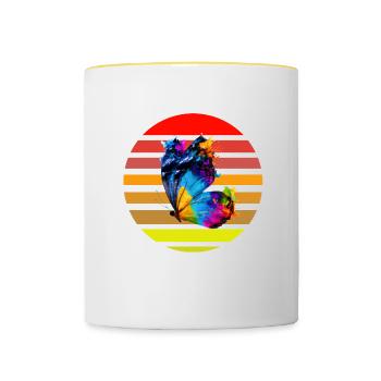Schmetterling mit Farbklecksen - Tasse zweifarbig - Weiß/Gelb - Vorne