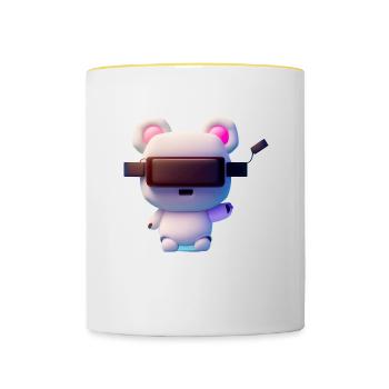 Bär mit Virtual Reality Headset - Tasse zweifarbig - Weiß/Gelb - Vorne