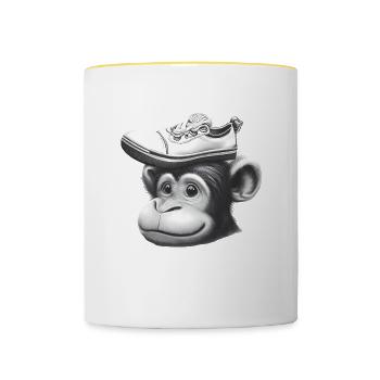 Affe mit Schuh-Hut - Tasse zweifarbig - Weiß/Gelb - Vorne