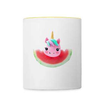 Wassermelonen Einhorn - Tasse zweifarbig - Weiß/Gelb - Vorne