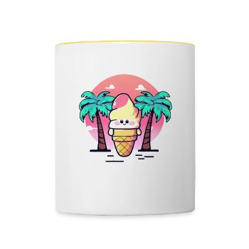 Softeis unter Palmen im Sonnenuntergang - Tasse zweifarbig - Weiß/Gelb - Vorne