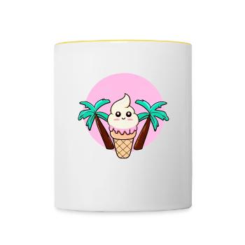 Softeis unter Palmen im Sonnenuntergang - Tasse zweifarbig - Weiß/Gelb - Vorne
