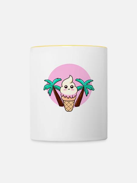 Softeis unter Palmen im Sonnenuntergang - Tasse zweifarbig - Weiß/Gelb