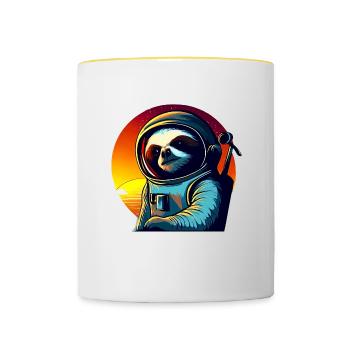 Plus paresseux dans l’espace au coucher du soleil - Mug contrasté - blanc/jaune - Devant