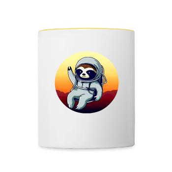 Plus paresseux dans l’espace au coucher du soleil - Mug contrasté - blanc/jaune - Devant