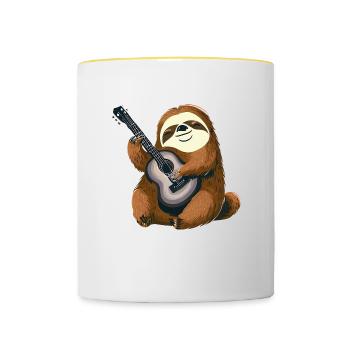 Musikalisches Faultier - Tasse zweifarbig - Weiß/Gelb - Vorne