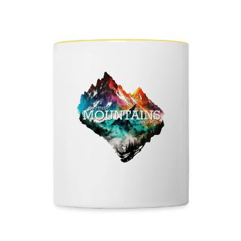 Colorful Mountains Graphic - Just the Mointains and me - Contrasting Mug - white/yellow - Front