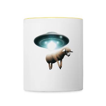 Schaf Entführung durch UFO - Tasse zweifarbig - Weiß/Gelb - Vorne