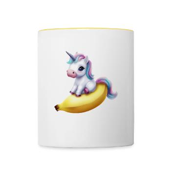 Einhorn auf Banane - Tasse zweifarbig - Weiß/Gelb - Vorne