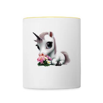 Joli bouquet d’odeurs de licorne - Mug contrasté - blanc/jaune - Devant