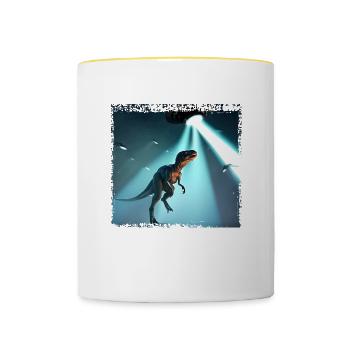 UFO meets dinosaur - Contrasting Mug - white/yellow - Front