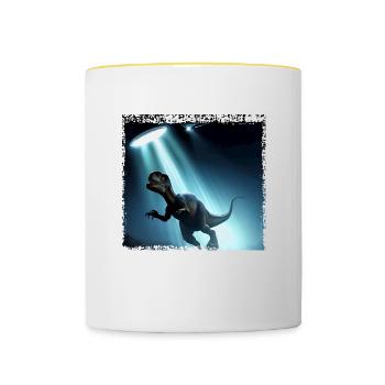 UFO trifft auf Dinosaurier - Tasse zweifarbig - Weiß/Gelb - Vorne