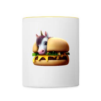 Licorne Cheeseburger - Mug contrasté - blanc/jaune - Devant