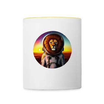 Lion astronaute au coucher du soleil - Mug contrasté - blanc/jaune - Devant