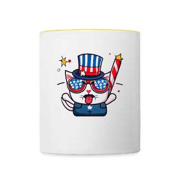Tenue de chat patriotique du 4 juillet - Mug contrasté - blanc/jaune - Devant