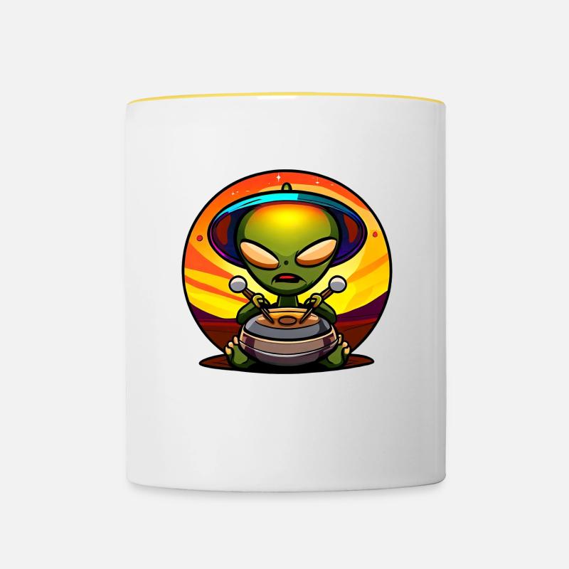 Alien Handpan Spieler - Tasse zweifarbig - Weiß/Gelb