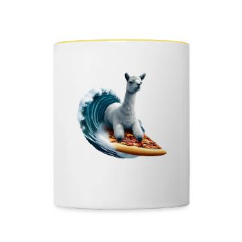 Pizza Vagues Alpaga Surfer - Mug contrasté - blanc/jaune - Devant