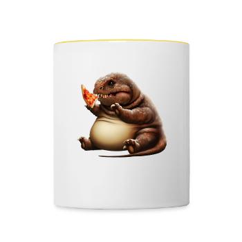 Pizza Loving Dinosaur - Contrasting Mug - white/yellow - Front