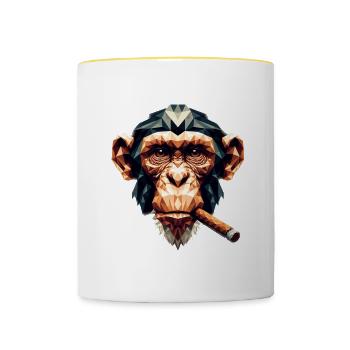 Ein Affe mit Zigarre im Polygon-Stil - Tasse zweifarbig - Weiß/Gelb - Vorne