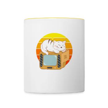 Katze Tv Sonnenuntergang - Tasse zweifarbig - Weiß/Gelb - Vorne