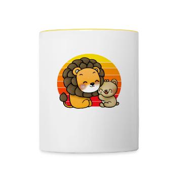 Leo cuddles bear - Contrasting Mug - white/yellow - Front
